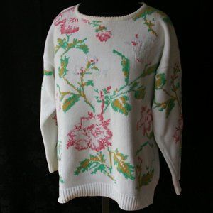 Vintage Sweater crew neck Long Sleeve Pink Floral